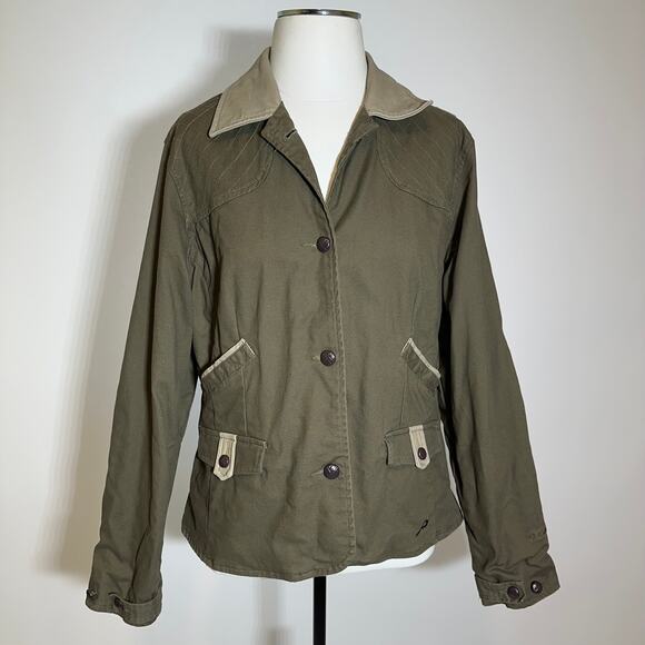 Columbia Green Button Up Chore Jacket Safari River Resort Womens Size Medium M - Picture 1 of 12